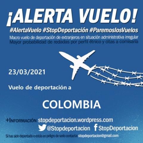 ¡Alerta! Vuelo de deportación Colombia 23/03/2021