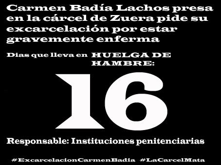 Carmen Badía Lachos, 16 días en huelga de hambre