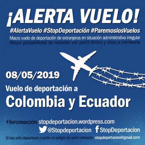 MIÉRCOLES 8 DE MAYO  habrá un vuelo de deportación con destino COLOMBIA Y ECUADOR